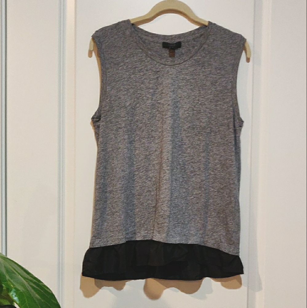 JCrew heather gray sleeveless top with ruffle hem